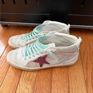 Golden Goose Sneakers with Mint and Burgundy Accents